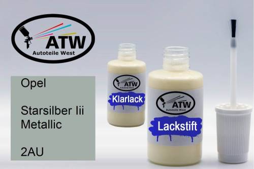 Opel, Starsilber Iii Metallic, 2AU: 20ml Lackstift + 20ml Klarlack - Set, von ATW Autoteile West.